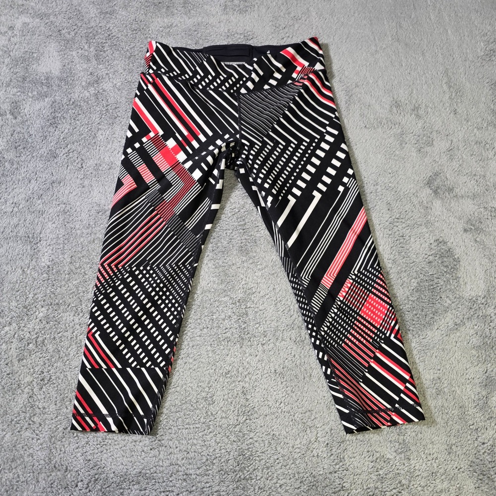 Tommy Hilfiger Sport Womens M Capri Leggings Black Red Geometric Abstract Print